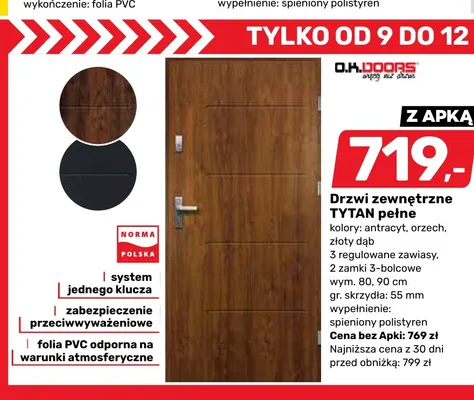 Drzwi zewnętrzne O.K.DOORS Tytan pełne antracyt promocja w Bricomarche