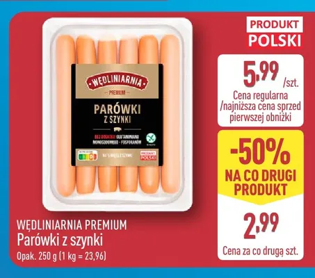 Parówki z szynki Wędliniarnia Premium promocja w Aldi