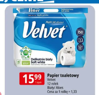 Papier toaletowy Velvet Delikatnie biały promocja w Leclerc