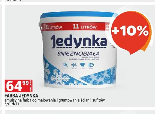 Farba emulsyjna Jedynka Śnieżnobiała promocja w Merkury Market