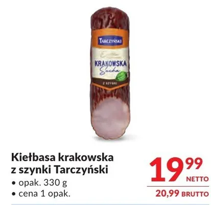 Kiełbasa krakowska z szynki Tarczyński promocja w Makro