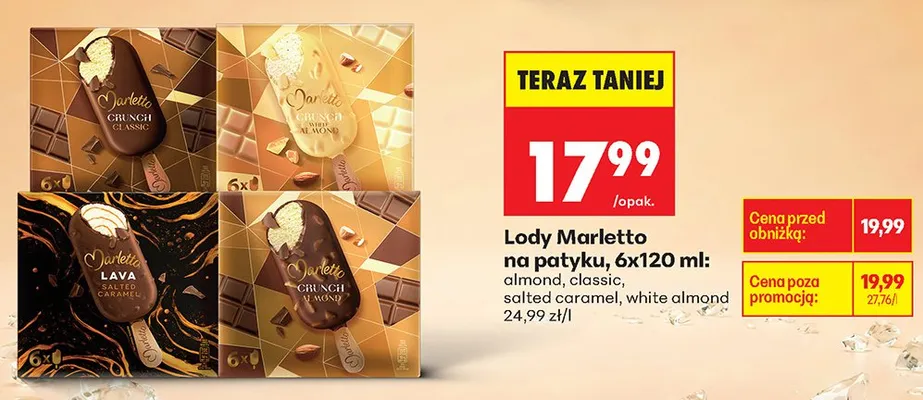Lody Marletto na patyku salted caramel 6-pak promocja w Biedronka