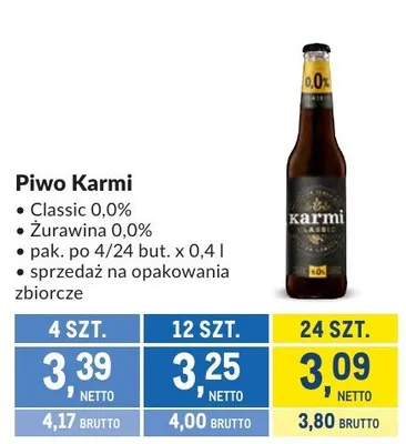 Piwo Karmi Classic 0,0% Żurawina 0,0% promocja w Makro