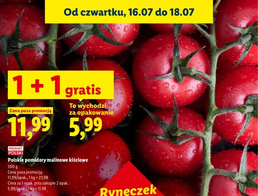 Pomidory malinowe kiściowe polskie promocja w Lidl