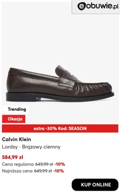 Lordsy brązowy ciemny Calvin Klein promocja w eobuwie.pl
