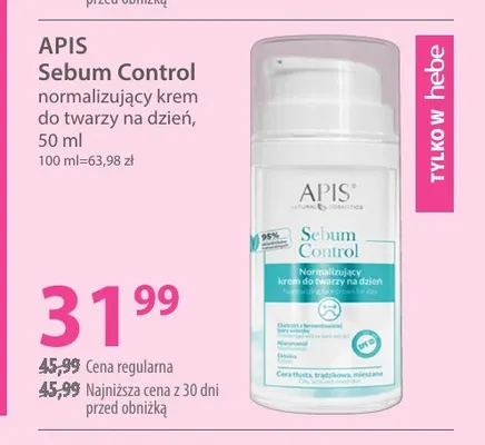 Normalizujący krem do twarzy na dzień Sebum Control Apis promocja w Hebe