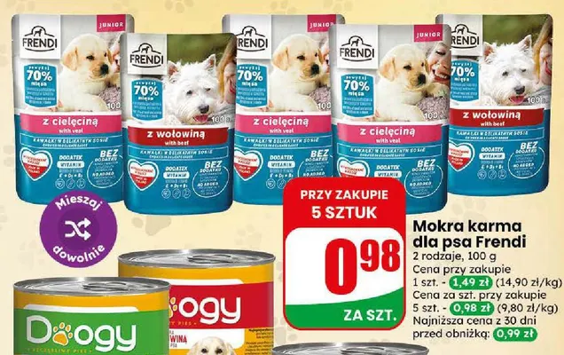 Mokra karma dla psa z wołowiną Frendi promocja w Dino
