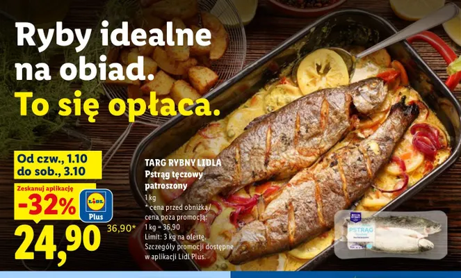 Pstrąg tęczowy patroszony Targ Rybny Lidla promocja w Lidl