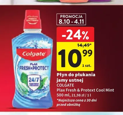Płyn do płukania jamy ustnej Colgate Plax Fresh & Protect Cool Mint promocja w Intermarche