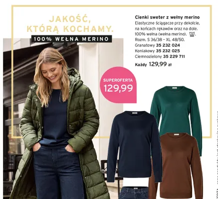 Cienki sweter z wełny merino promocja w Tchibo