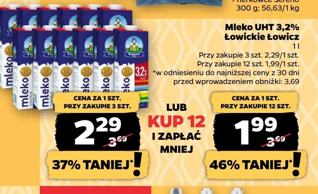 Mleko UHT Łowickie Łowicz 3,2% promocja w Netto