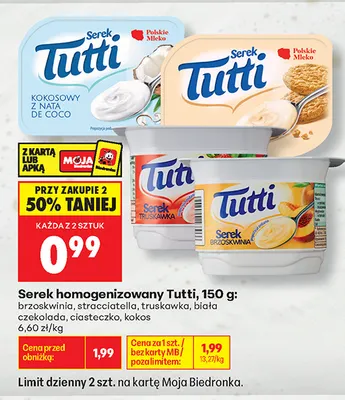 Serek homogenizowany Tutti ciasteczko promocja w Biedronka