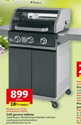 Grill gazowy Gardenstar Indiana 3-palnikowy z wbudowanym okienkiem szklanym w pokrywie oraz termometrem pow. grillowa 60x42cm promocja w Auchan