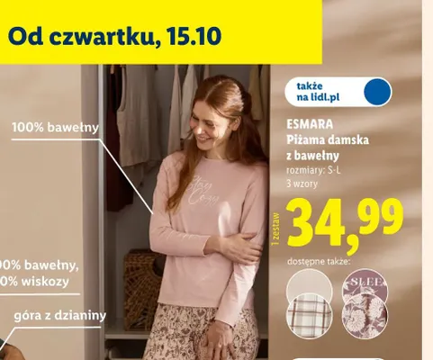 Piżama damska z bawełny Esmara promocja w Lidl