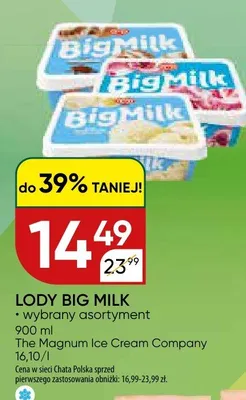 Lody Big Milk wybrany asortyment promocja w Chata Polska