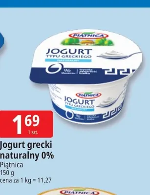 Jogurt grecki naturalny Piątnica 0% promocja w Leclerc