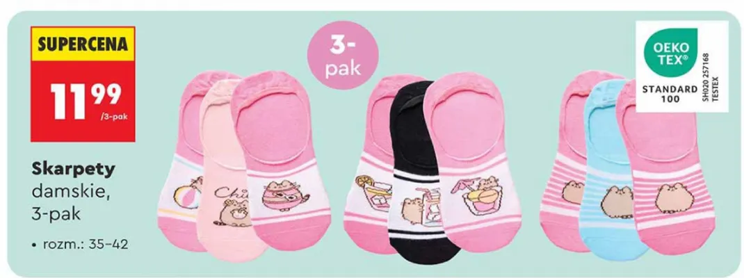 Skarpety damskie 3-pak Pusheen promocja w Biedronka