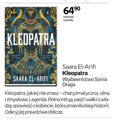 Książka Saara El-Arifi Kleopatra Wydawnictwo Sonia Draga oprawa twarda promocja w Empik