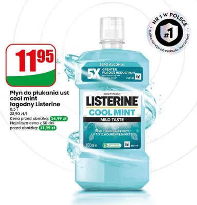 Płyn do płukania ust Listerine Cool Mint łagodny promocja w Dino