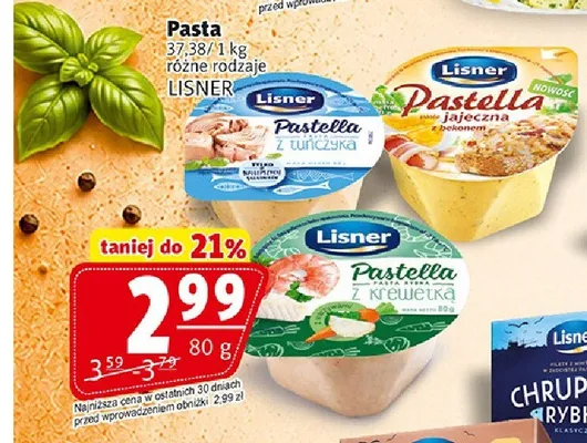 Pasta Pastella jajeczna z bekonem Lisner promocja w Prim Market