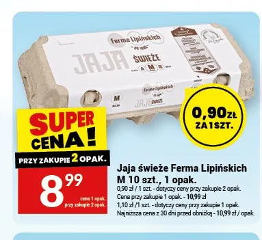 Jaja świeże Ferma Lipińskich M 10-pak promocja w Twój Market