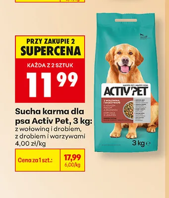 Sucha karma dla psa Activ Pet z wołowiną i drobiem promocja w Biedronka