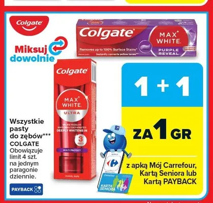 Pasta do zębów COLGATE MAX WHITE PURPLE REVEAL promocja w Carrefour Market