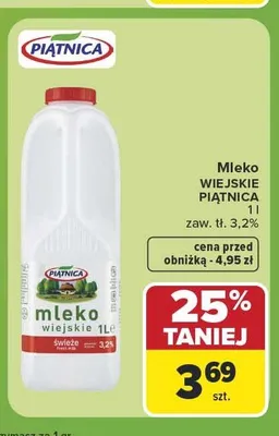 Mleko wiejskie Piątnica 3,2% promocja w Carrefour