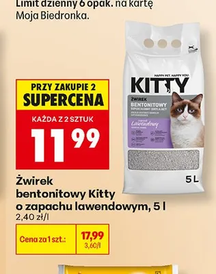 Żwirek bentonitowy Kitty o zapachu lawendowym promocja w Biedronka