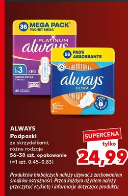 Podpaski ze skrzydełkami Always promocja w Kaufland