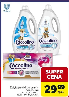 Żel, kapsułki do prania 1,72-1,8l, 26 szt. różne rodzaje Coccolino promocja w Carrefour