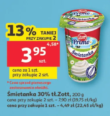 Śmietanka 30% tł. Zott promocja w Auchan