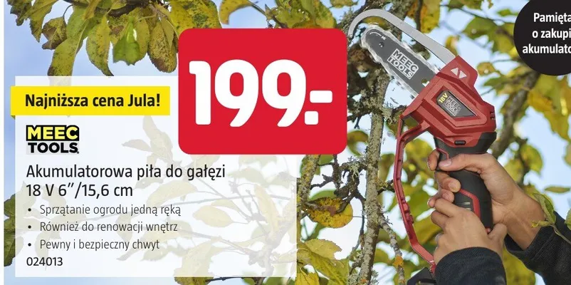 Akumulatorowa piła do gałęzi Meec Tools 18V 6"/15,6cm 024013 promocja w Jula