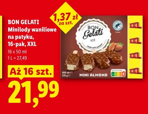 Minilody waniliowe na patyku Bon Gelati 16-pak XXL promocja w Lidl