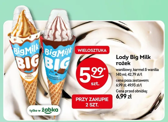 Lody Big Milk rożek waniliowy promocja w Żabka