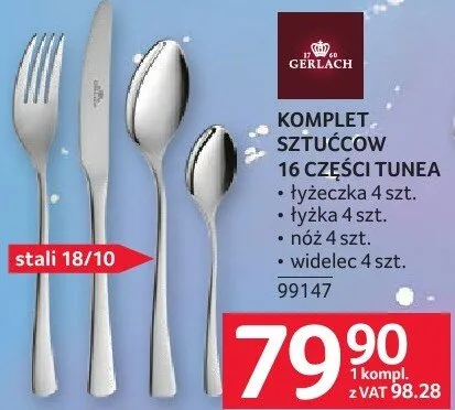 Komplet sztućców 16 części Tunea Gerlach promocja w Selgros
