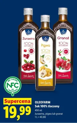 Sok 100% tłoczony granat Oleofarm Soki Świata promocja w Lidl