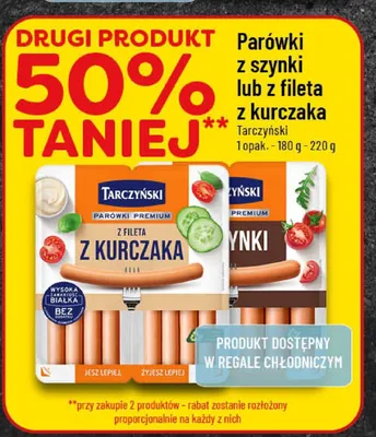 Parówki z szynki lub z fileta z kurczaka Tarczyński promocja w POLOmarket