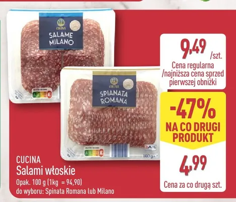Salami włoskie Cucina Spianata Romana promocja w Aldi