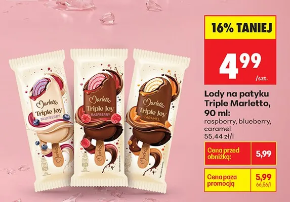 Lody na patyku Marletto Triple Joy caramel promocja w Biedronka