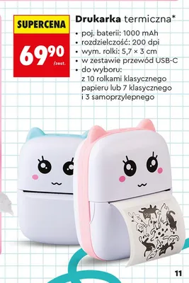 Drukarka termiczna z 10 rolkami klasycznego papieru promocja w Biedronka