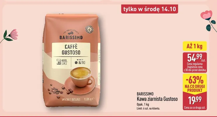 Kawa ziarnista Gustoso Barissimo promocja w Aldi