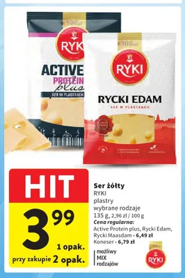 Ser żółty Active Protein Plus plastry Ryki promocja w Intermarche
