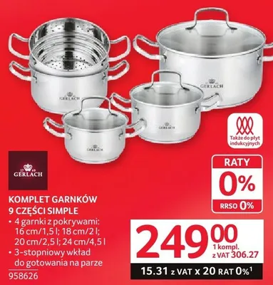 Komplet garnków Gerlach Simple 9 części promocja w Selgros