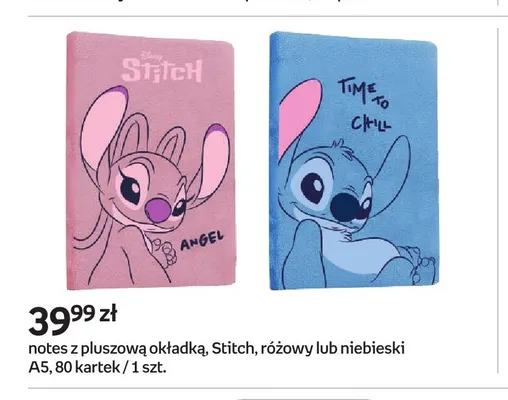 Notes z pluszową okładką Stitch różowy A5 80 kartek promocja w Empik