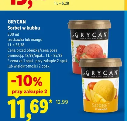 Sorbet w kubku Grycan truskawka promocja w Lidl