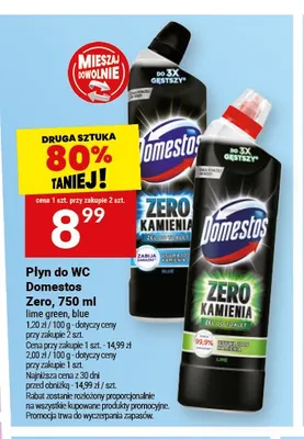 Płyn do WC Domestos Zero lime green 750ml promocja w Twój Market
