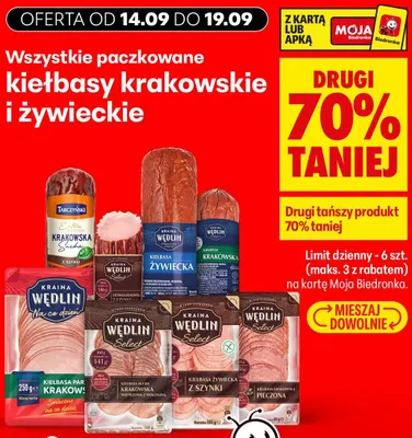Kiełbasa sucha krakowska wieprzowa z wołowiną Kraina Wędlin Select promocja w Biedronka