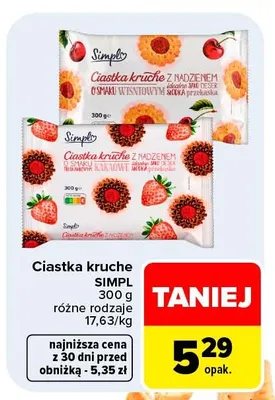 Ciastka kruche z nadzieniem kakaowym Simply promocja w Carrefour Market