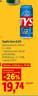 Piwo bezalkoholowe Tyskie Zero 6-pak promocja w Lidl